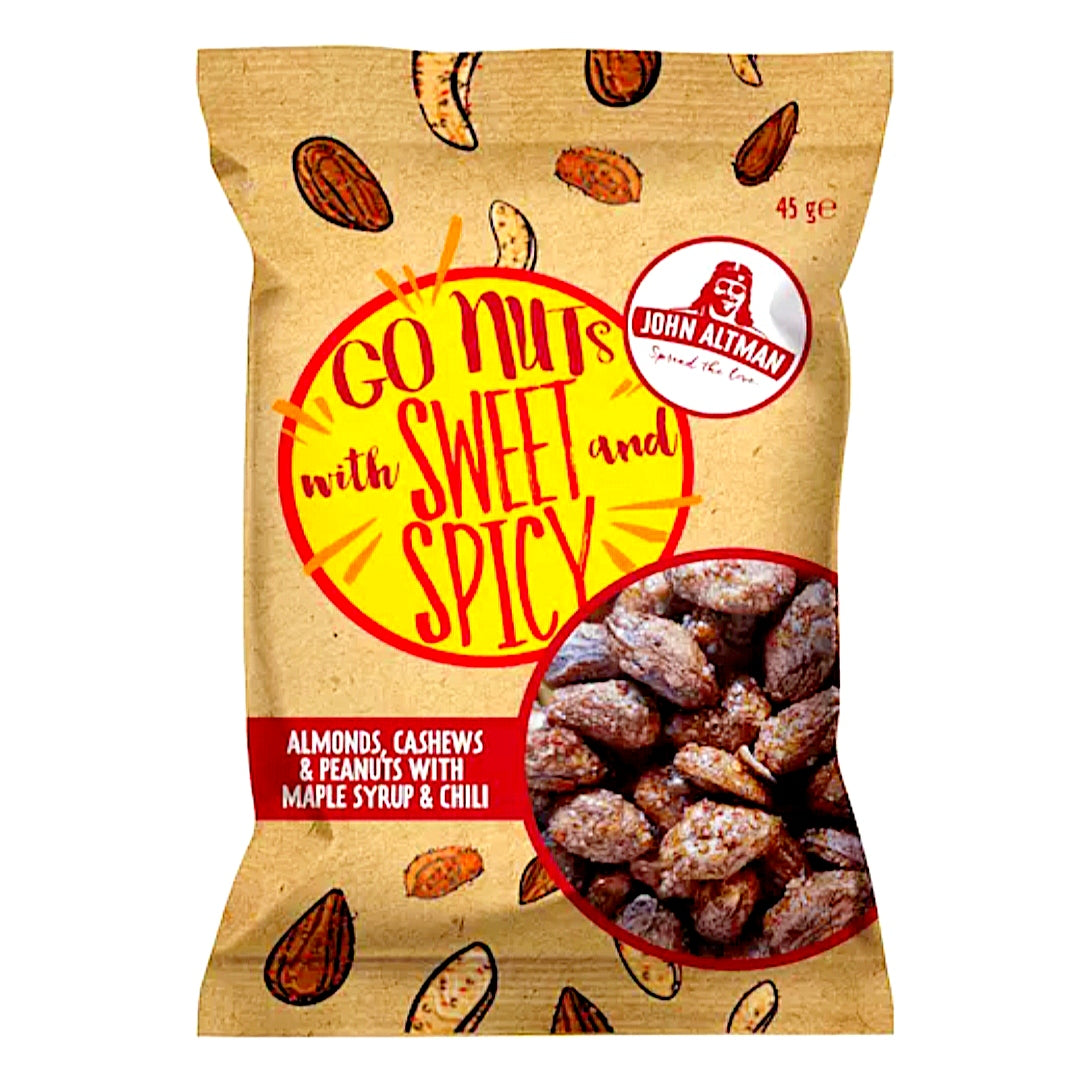 John Altman Maple Syrup Chili Nuts 45g (Mandeln, Cashewnüsse und Erdnüsse)