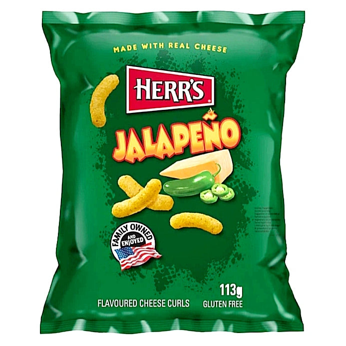 Herr's Jalapeno Flavored Cheese Curls 113g USA Chips Flips mit Käsegeschmack